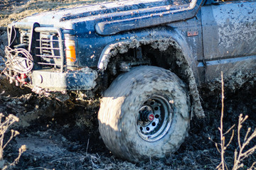 Ukrainian offroad competition in the city of Kamyanets Podilsky. Swamp and mud on cars. Produce...