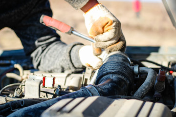 Obraz premium Ukrainian offroad competition in the city of Kamyanets Podilsky. Swamp and mud on cars. Produce large puddles