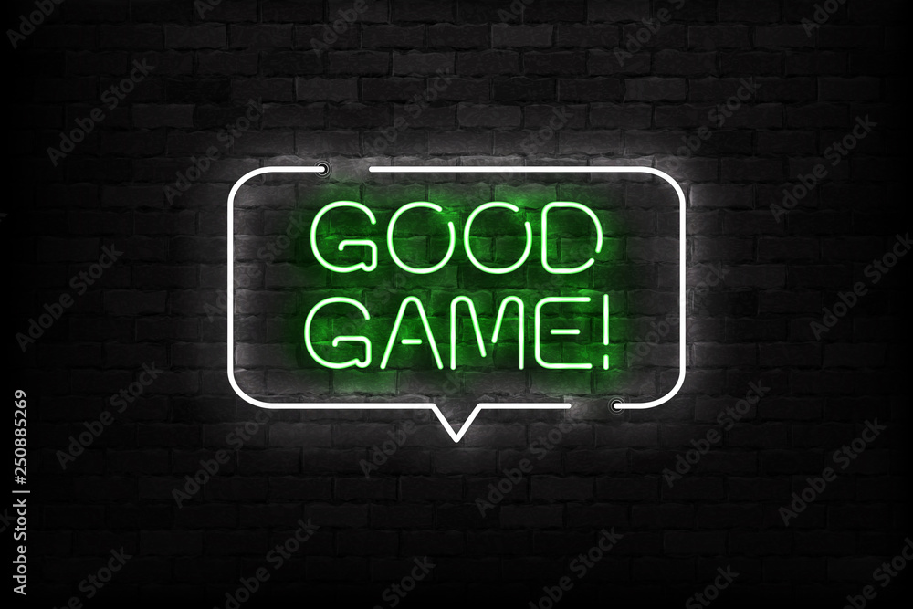 Wall mural vector realistic isolated neon sign of good game logo for template decoration and covering on the wa