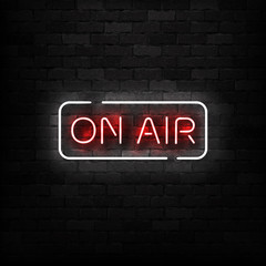 Fototapeta premium Vector realistic isolated neon sign of On Air logo for template decoration on the wall background. Concept of podcast and radio.