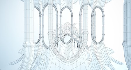 Abstract drawing white gothic interior . 3D illustration and renderin