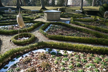 French garden in hibernation photographed in a Bavarian park in the afternoon