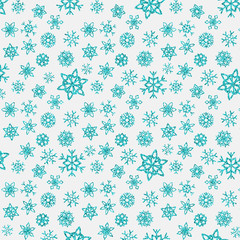 Snowflake Pattern Blue Glitter on White Design for Background, Wrapping Paper, Fabric, Print and Web