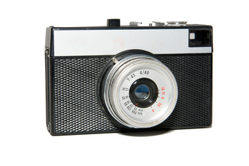 Old vintage film camera. Isolated on white background.
