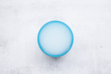 Top view Blue Jar for cream, gel, pill, chemical, pharmacy bottle. beauty and fashion concept