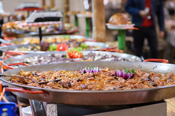 Traditional Hungarian pig slaughter dishes. Street food festival, food service