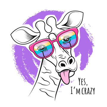 Giraffe sticking out tongue. Funny poster and t-shirt design