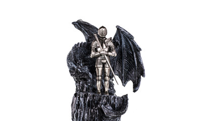 fantasy winged dragon and iron knight