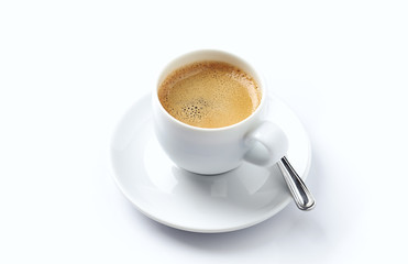 Cup of coffee isolated on white background. Copy space.