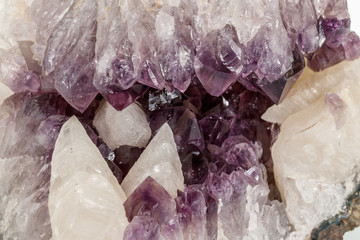 Amethyst Crystal Druse  macro mineral on white background