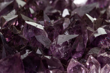 Amethyst Crystal Druse  macro mineral on white background