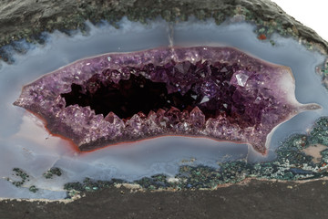 Amethyst Crystal Druse  macro mineral on white background