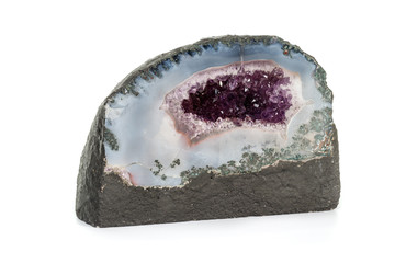 Amethyst Crystal Druse  macro mineral on white background