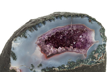 Amethyst Crystal Druse  macro mineral on white background