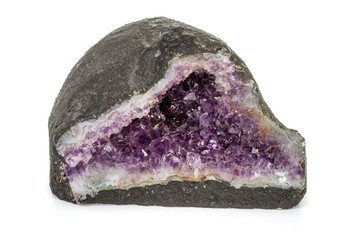 Amethyst Crystal Druse  macro mineral on white background