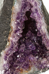 Amethyst Crystal Druse  macro mineral on white background