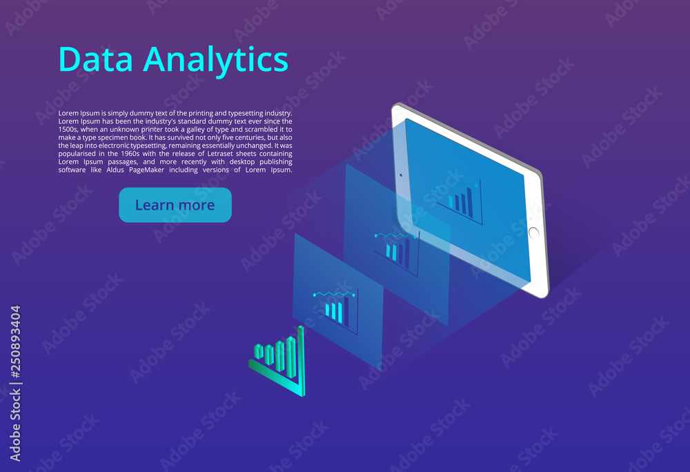 Poster modern design isometric concept of data analysis for website and mobile website. landing page templa