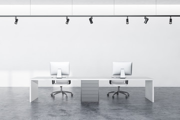 White modern office workplace interior