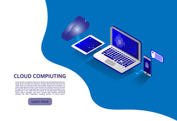 Isometric modern cloud technology and networking concept. Web cloud technology business. Cloud computing online storage low poly. Polygonal future modern internet business technology.