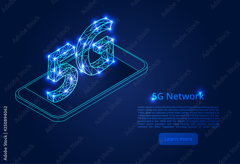Poster abstract 5g network mobile data transmission. new wireless internet wifi connection. isometric vecto
