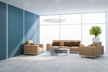 Blue lounge area in modern office