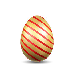 Easter egg 3D icon. Gold egg, isolated white background. Golden design template, decoration Happy Easter celebration. Holiday element. Shiny pattern. Traditional symbol of spring. Vector illustration
