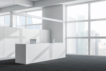 White office corner with reception desk