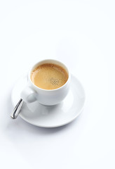 Cup of coffee isolated on white background. Copy space.
