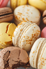 Close up image of pastel colored macarons