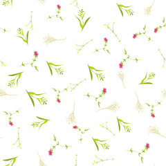 Floral pattern in scandinavian style. Hand-drawn wildflowers and grass on white background. Seamless background, vector drawing. For custom design, packaging and textiles.