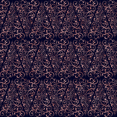 Christmas Tree Pattern Rose Gold on Navy Design Digital Foil. Elegant Design for Background, Wrapping Paper, Fabric, Print and Web