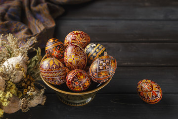 Easter eggs decorated with wax resist technique