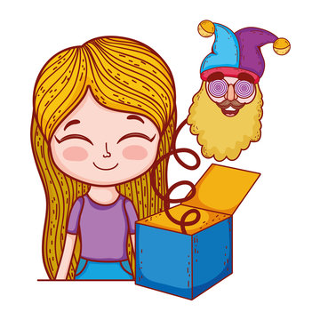 little girl with surprise box and elf head