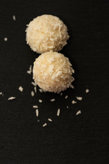 Close up of rafaello homemade delicious candy. Delicious appetizer with luxury look