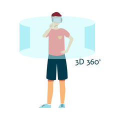 Vector flat young man in virtual reality headset