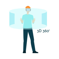 Vector flat young man in virtual reality headset