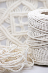 Handmade macrame, needlework, knitting. Women's hobby. Macrame Home decor – Image