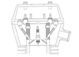 Candle, valve and piston on a white