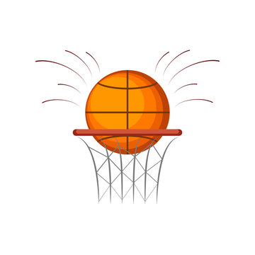 Basketball ball with basket isolated on white background. Athletic equipment, fitness activity, sport competition, Vector flat design
