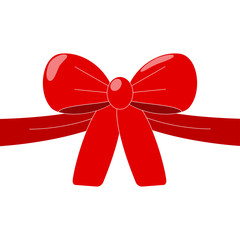 Red bow for gift isolated on background. Holiday, birthday concept. Vector cartoon design