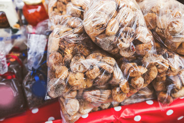 Packing of dried figs for sale on open food market