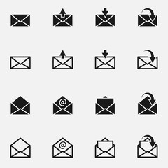 Set of e-mail black and white vector icon.