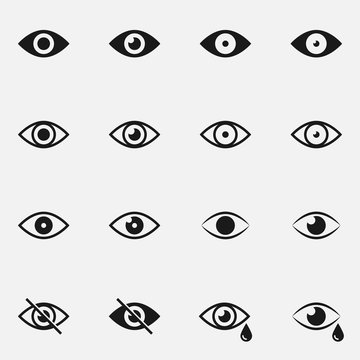 Set of eyes black and white vector icon.