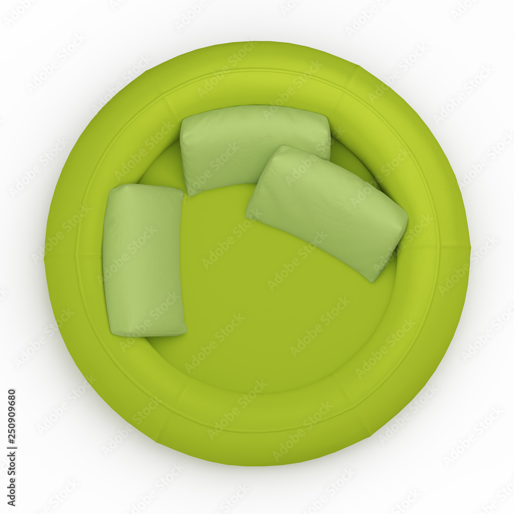 Aufkleber green soft round sofa on white background top view 3d rendering