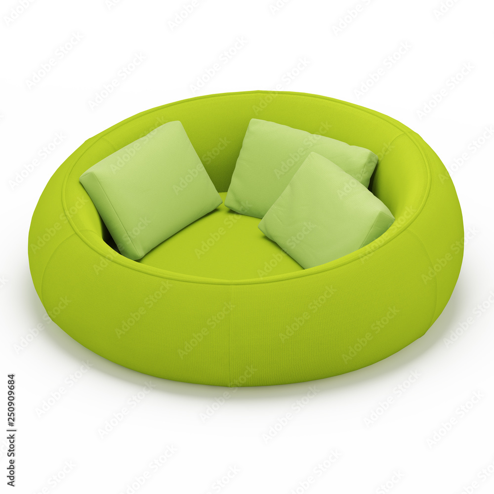 Aufkleber green soft round sofa on white background 3d rendering
