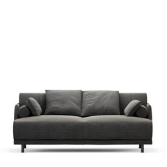 Two-seater cloth sofa on a white background front view 3d rendering