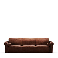 Three-seater soft brown sofa on a white background front view 3d rendering