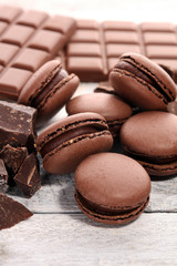 Sweet and colourful french macaroons or macaron with chocolate.