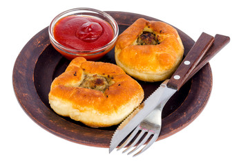 Fried yeast dough pie with meat.