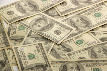 Background with money american hundred dollar bills close up